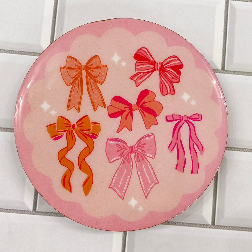 Blushing Bows Wood Enamel Coaster - Lyla's: Clothing, Decor & More - Plano Boutique
