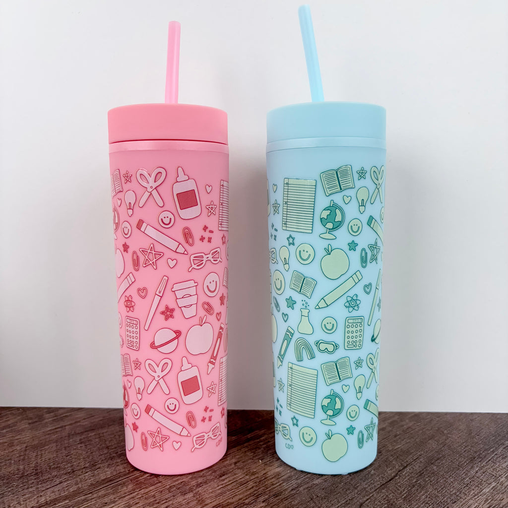 Classroom Icons Acrylic Pink Tumbler - Lyla's: Clothing, Decor & More - Plano Boutique