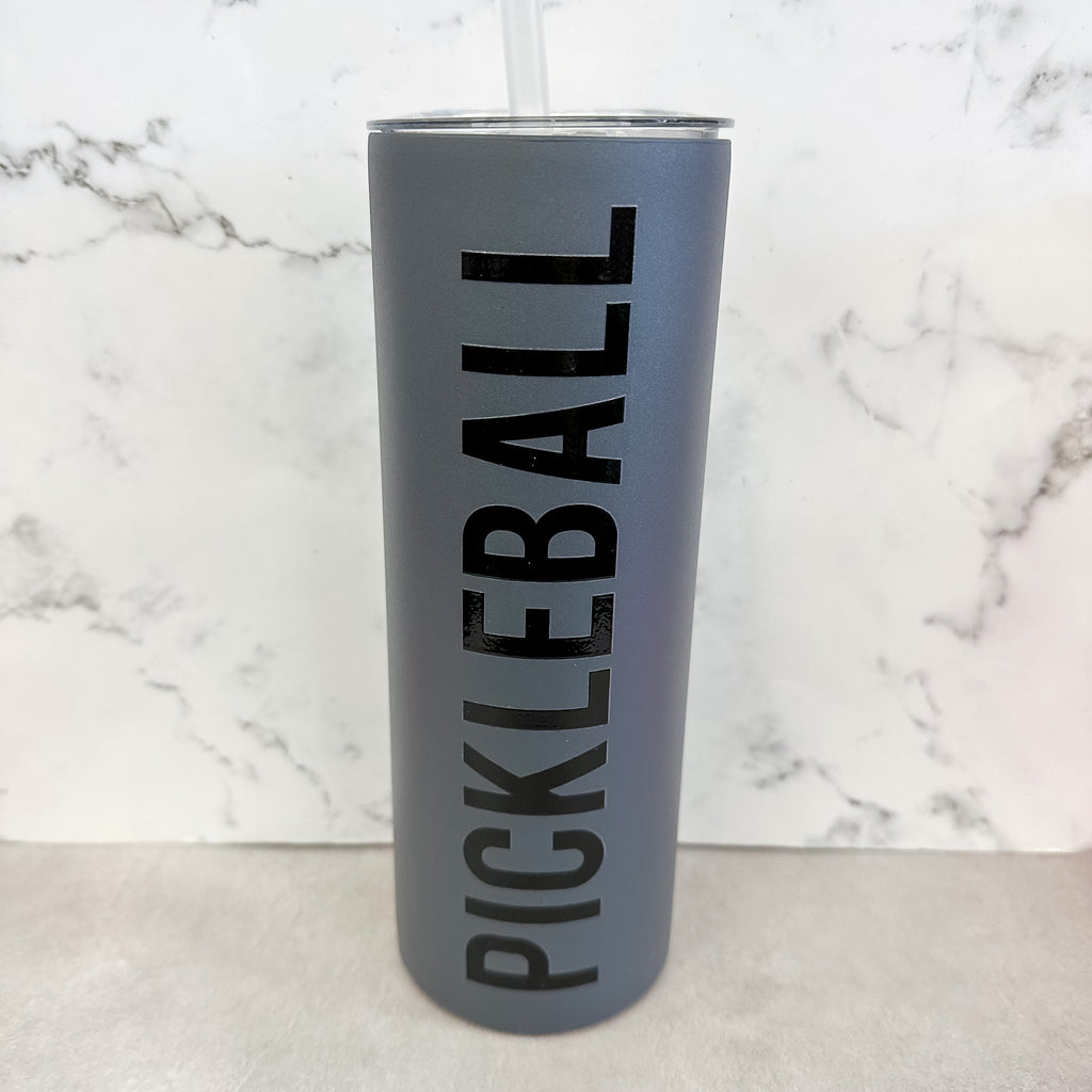 Pickleball Charcoal Skinny Tumbler - Lyla's: Clothing, Decor & More - Plano Boutique