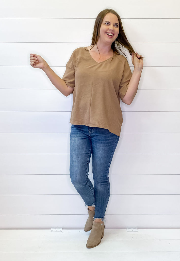 Cappuccino V Neckline Top - Lyla's: Clothing, Decor & More - Plano Boutique