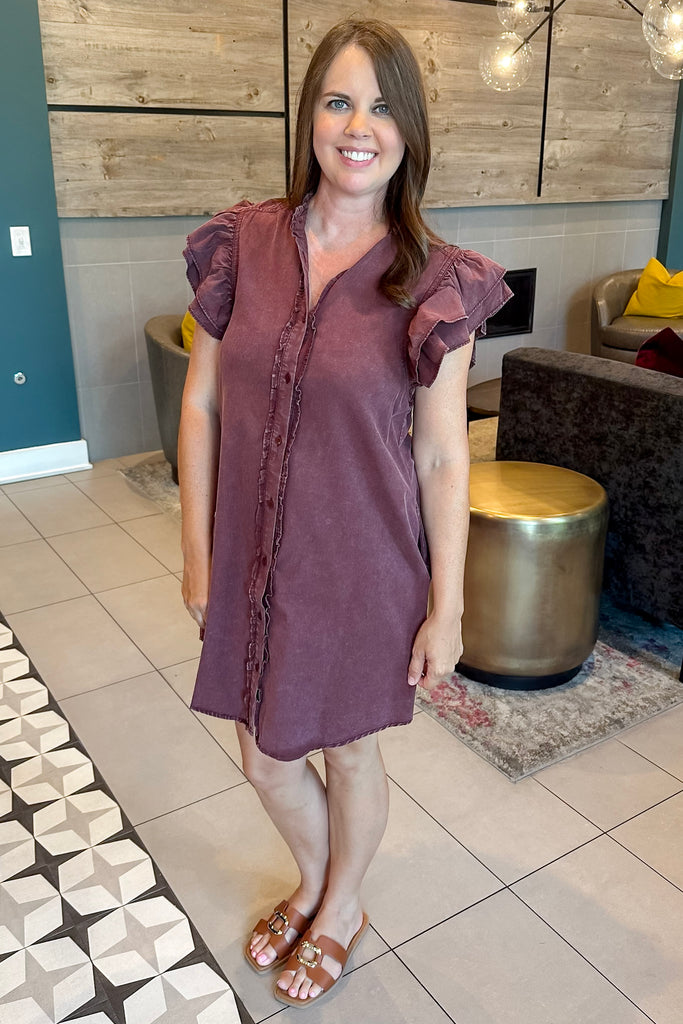 After Another Day Washed Button Down Wine Dress - Lyla's: Clothing, Decor & More - Plano Boutique