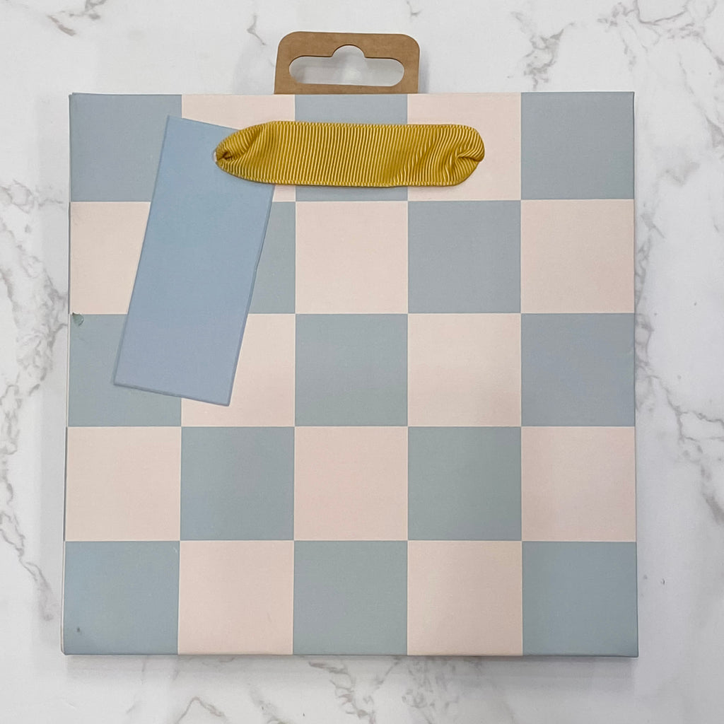 Pale Blue Checkerboard Small Gift Bag - Lyla's: Clothing, Decor & More - Plano Boutique