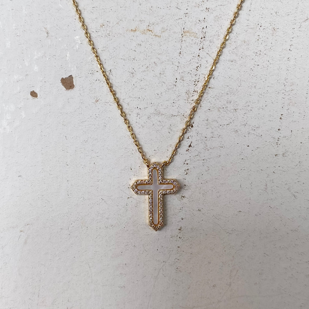 Feel the Faith Shell Pave Cross Necklace - Lyla's: Clothing, Decor & More - Plano Boutique