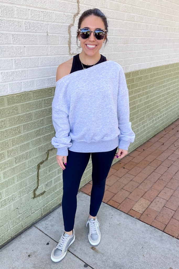 Athleisure French Terry Fleece Off Shoulder Sweater - Lyla's: Clothing, Decor & More - Plano Boutique