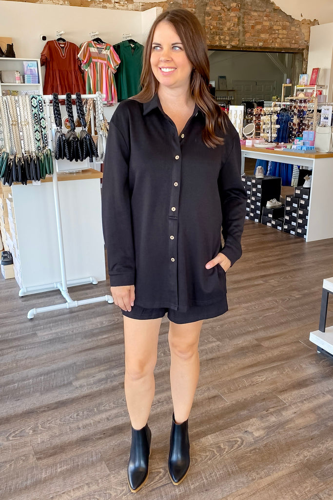 A Two In One Black Button Romper - Lyla's: Clothing, Decor & More - Plano Boutique