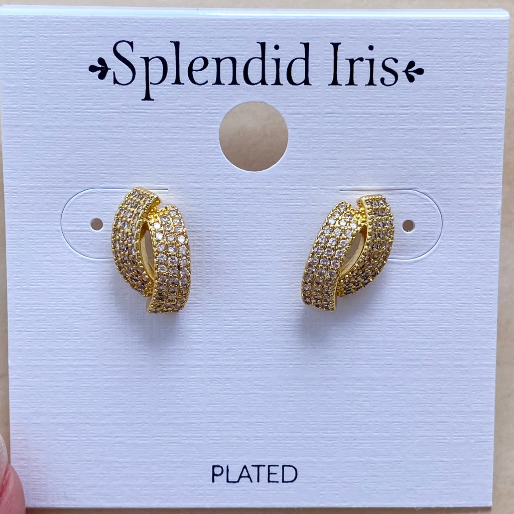 Gold Double Curved Pave Bar Studs - Lyla's: Clothing, Decor & More - Plano Boutique