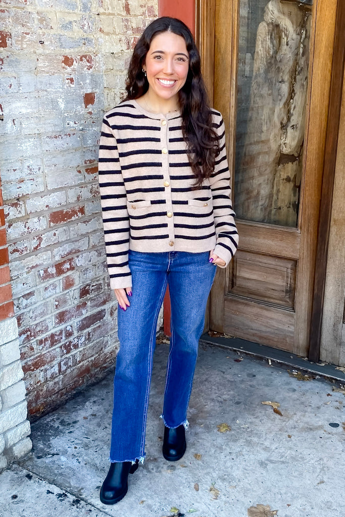 My Day Is Made Gold Button Taupe Cardigan - Lyla's: Clothing, Decor & More - Plano Boutique