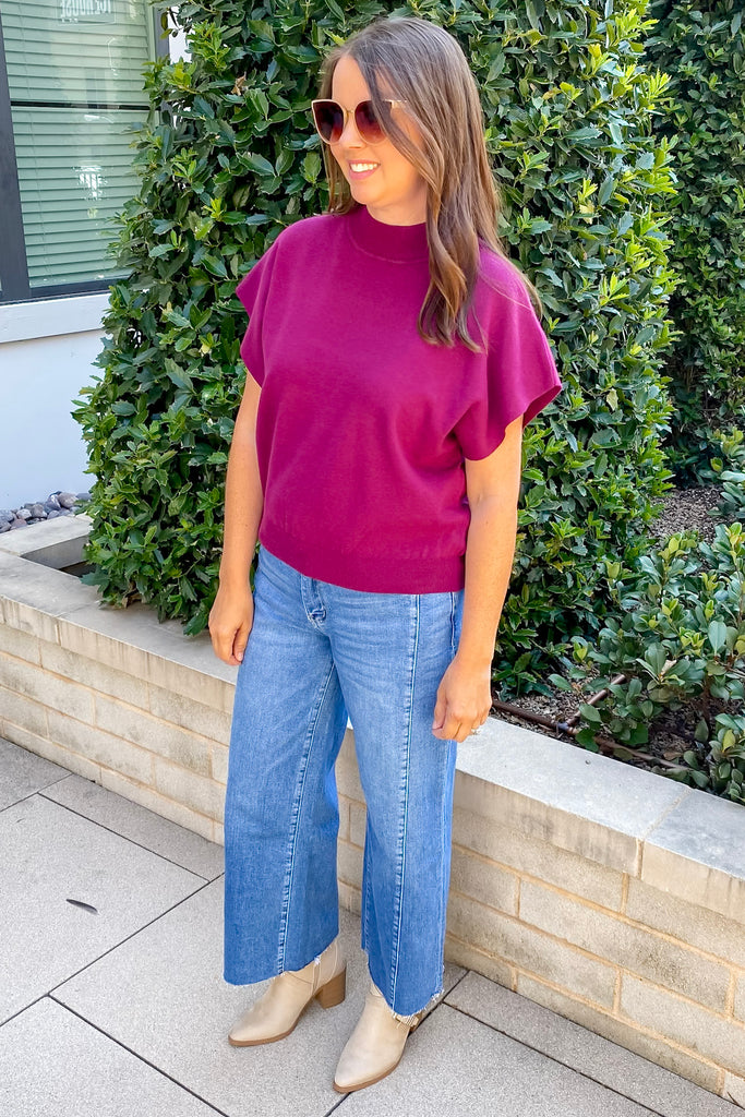 Plum Mock Neck Short Sleeve Top - Lyla's: Clothing, Decor & More - Plano Boutique
