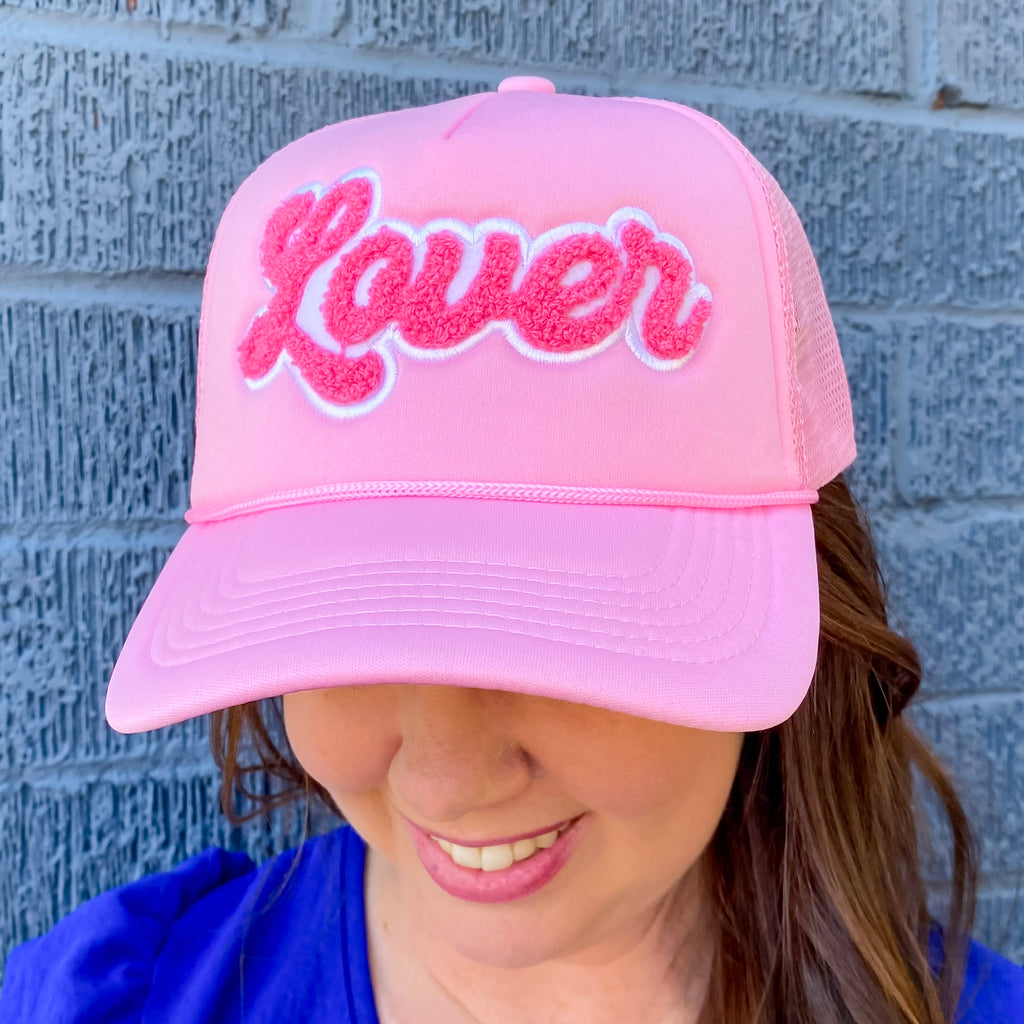 Lover Embroidered Pink Foam Trucker Hat - Lyla's: Clothing, Decor & More - Plano Boutique
