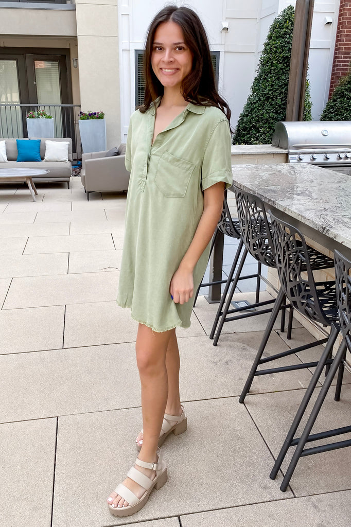 In Love Washed Denim Olive Dress - Lyla's: Clothing, Decor & More - Plano Boutique