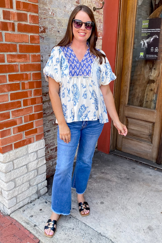 Looks Good On You Floral Print Blue Top - Lyla's: Clothing, Decor & More - Plano Boutique
