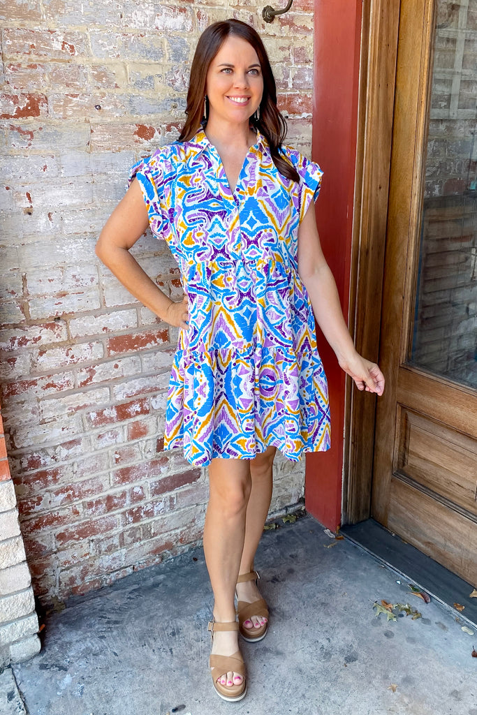 Walk Through Fire For You Azure Print Dress - Lyla's: Clothing, Decor & More - Plano Boutique