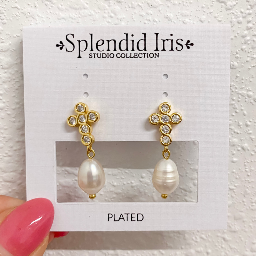 Cross Fresh Water Pearl Drop Earrings - Lyla's: Clothing, Decor & More - Plano Boutique