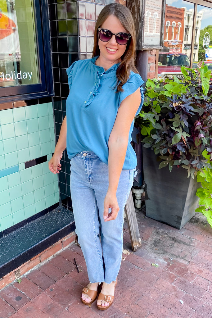 Always the Way Seafoam Ruffle Top - Lyla's: Clothing, Decor & More - Plano Boutique