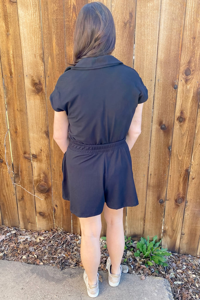 Athleisure Black Collar Active Romper - Lyla's: Clothing, Decor & More - Plano Boutique