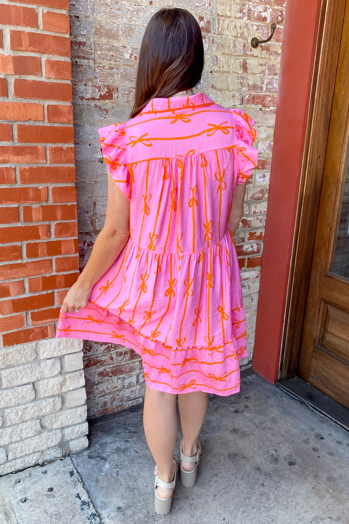 Wrapped in a Bow Pink and Orange Print Dress - Lyla's: Clothing, Decor & More - Plano Boutique