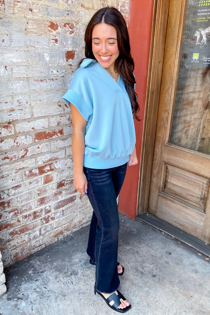 Own The Day Polo Light Blue Top - Lyla's: Clothing, Decor & More - Plano Boutique
