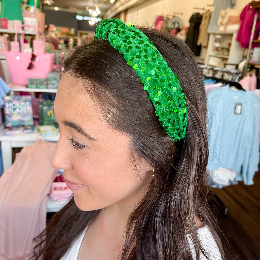Sequin Knotted Headband in Green - Lyla's: Clothing, Decor & More - Plano Boutique