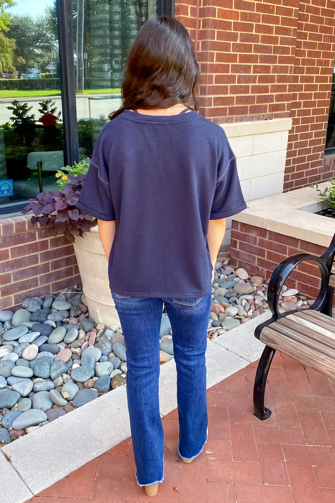 Make It Yours Navy Stitched Top - Lyla's: Clothing, Decor & More - Plano Boutique