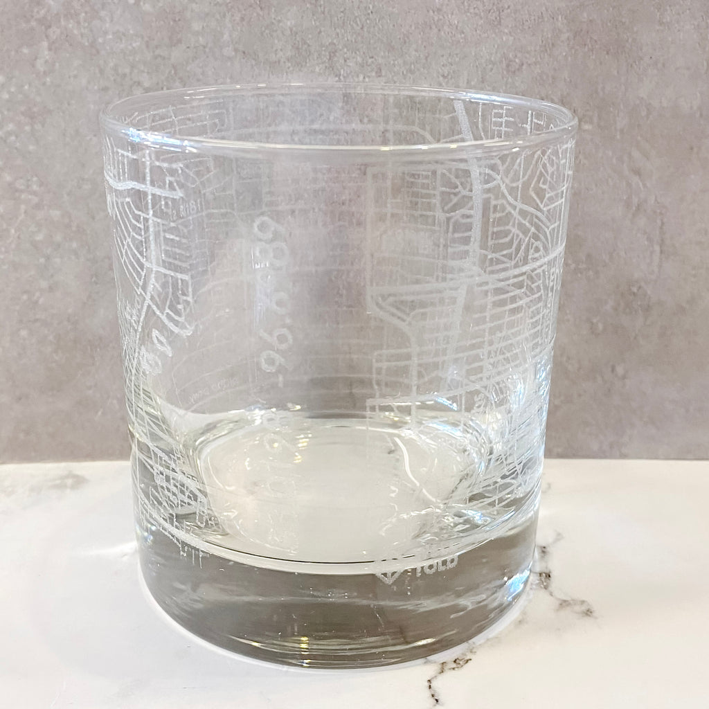 Plano TX Map Rocks Whiskey Glass - Lyla's: Clothing, Decor & More - Plano Boutique