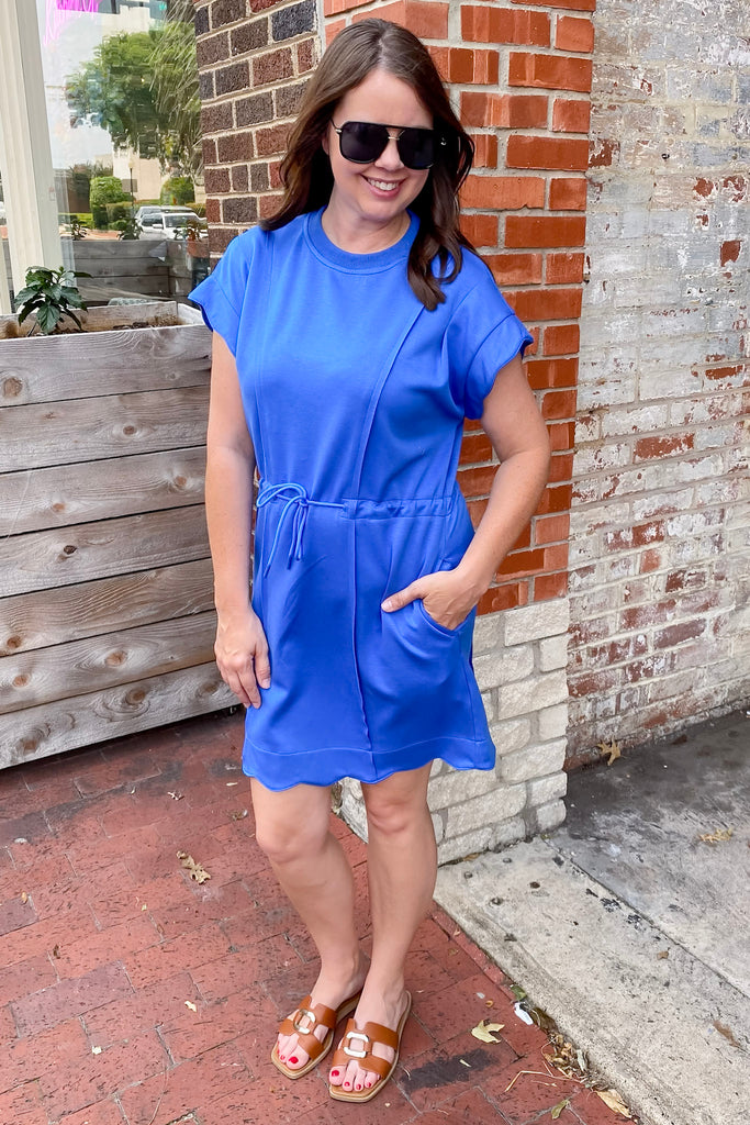 Off to Shop Scallop Trim Ocean Dress - Lyla's: Clothing, Decor & More - Plano Boutique