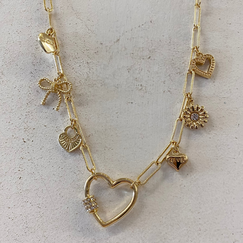 Gold Chain With Rhinestone Hearts And Bows - Lyla's: Clothing, Decor & More - Plano Boutique