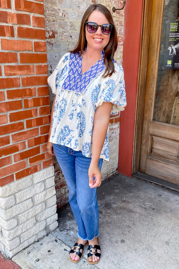 Looks Good On You Floral Print Blue Top - Lyla's: Clothing, Decor & More - Plano Boutique