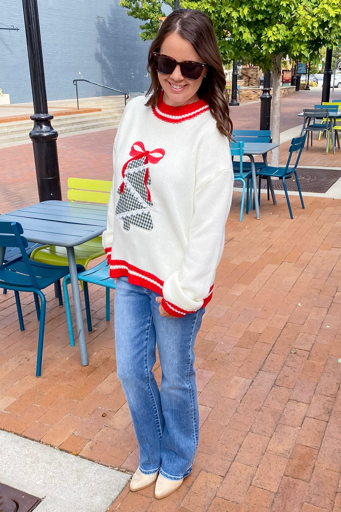 Christmas GIngham Tree White Sweater - Lyla's: Clothing, Decor & More - Plano Boutique
