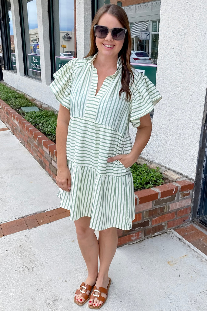 Fade Into Me Striped Sage Dress - Lyla's: Clothing, Decor & More - Plano Boutique