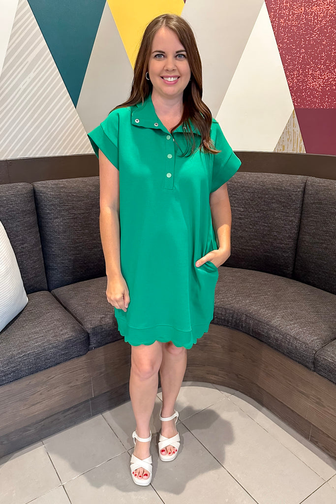 Pop on Over Scallop Trim Green Dress - Lyla's: Clothing, Decor & More - Plano Boutique
