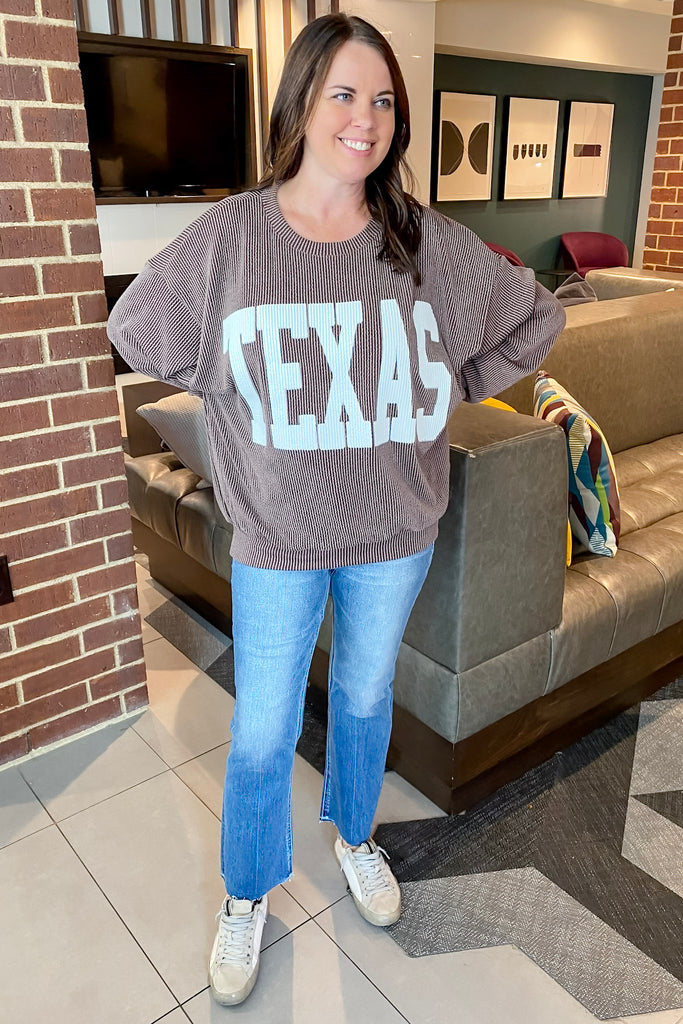 Texas Corduroy Graphic Coffee Sweater - Lyla's: Clothing, Decor & More - Plano Boutique