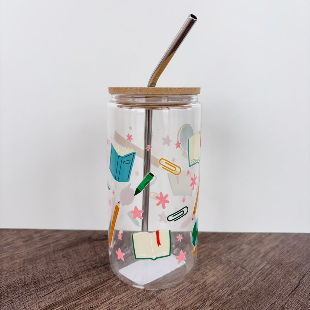 Teacher Icons Glass Can - Lyla's: Clothing, Decor & More - Plano Boutique