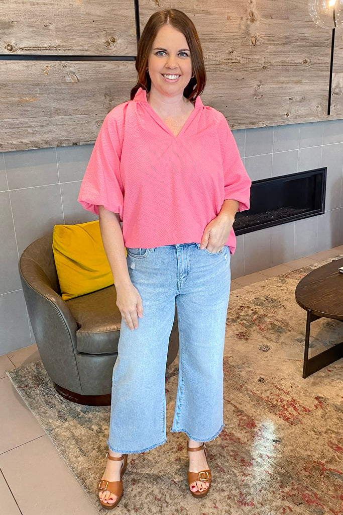 Electric Blue High Rise Ankle Wide Leg Denim by Mica - Lyla's: Clothing, Decor & More - Plano Boutique
