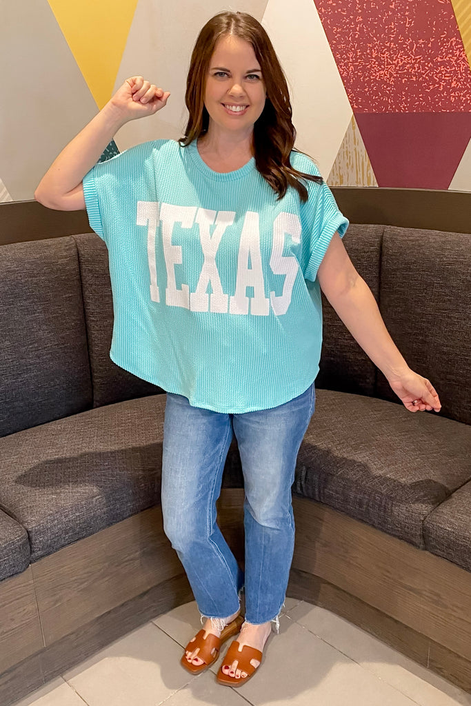 Texas Corduroy Graphic Aqua Short Sleeve Top - Lyla's: Clothing, Decor & More - Plano Boutique