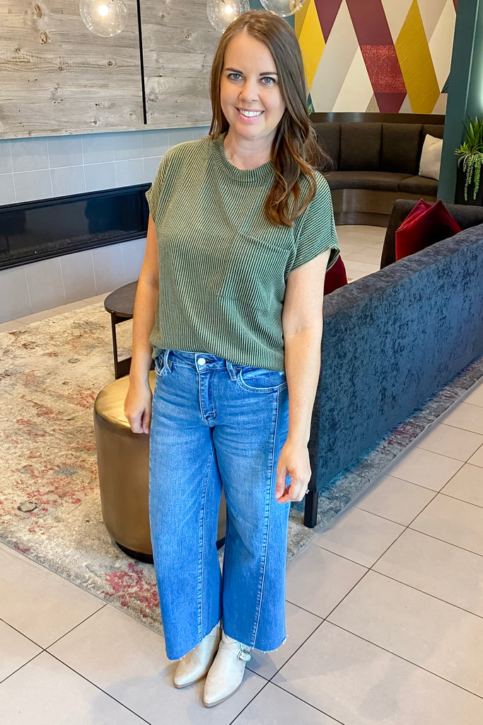 Olive Ribbed Pocket Top - Lyla's: Clothing, Decor & More - Plano Boutique