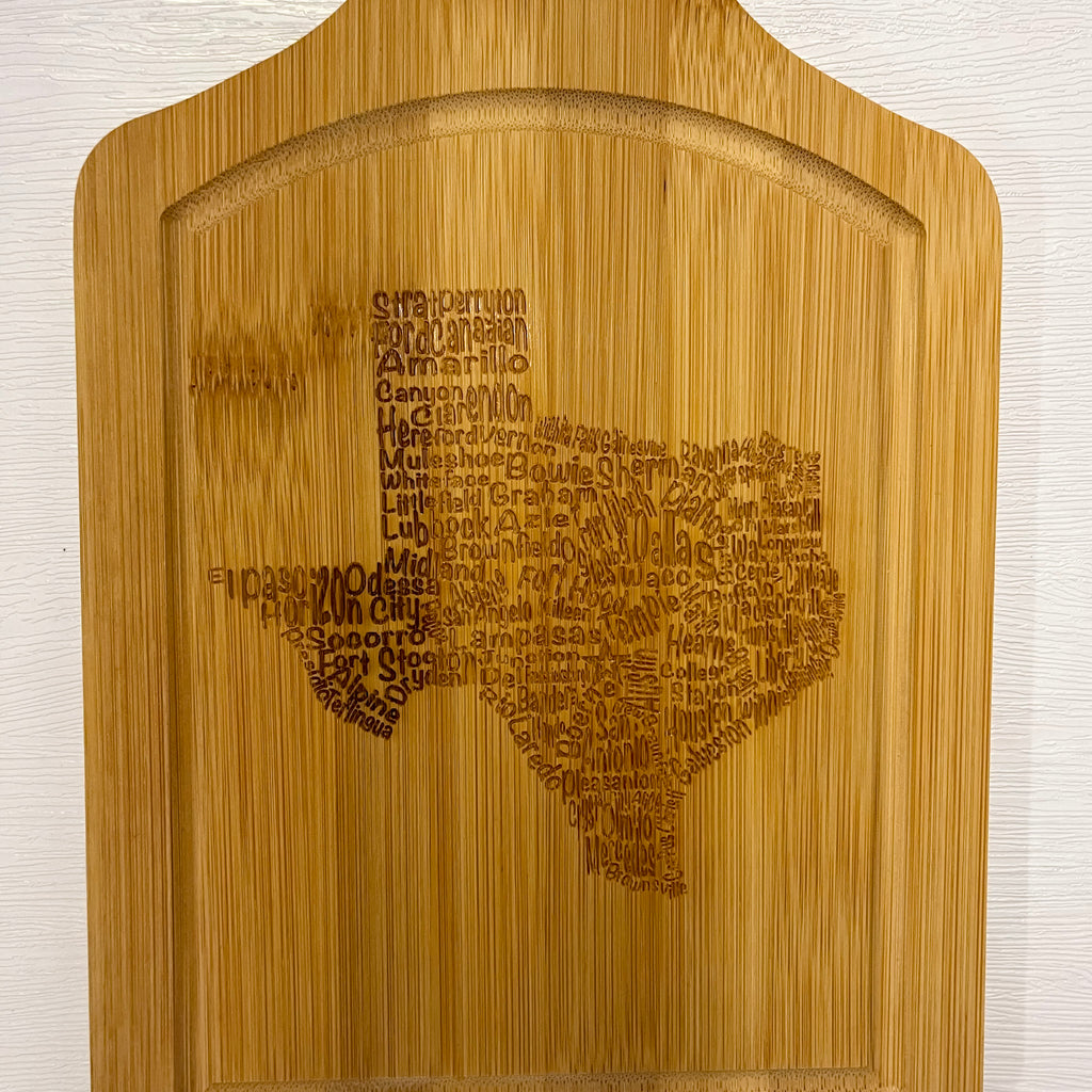Texas Cutting Board with Cities - Lyla's: Clothing, Decor & More - Plano Boutique