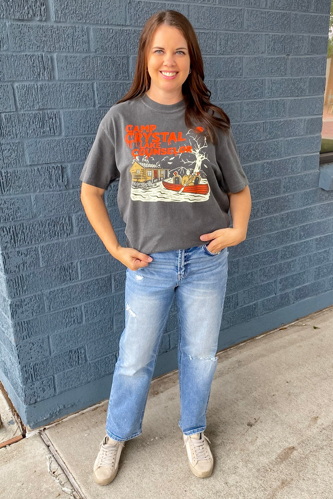 Camp Crystal Lake Counselor Charcoal Top - Lyla's: Clothing, Decor & More - Plano Boutique