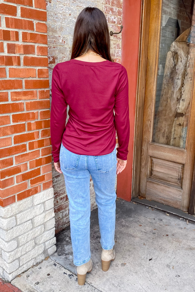 Going Places Wine Ribbed Henley Top - Lyla's: Clothing, Decor & More - Plano Boutique