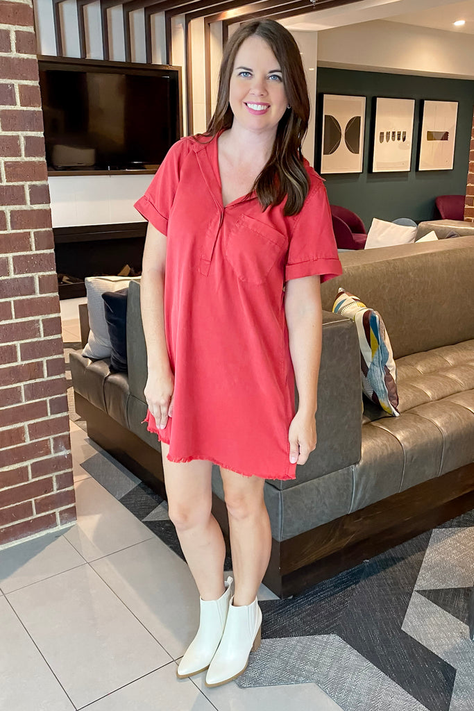 In Love Washed Denim Crimson Dress - Lyla's: Clothing, Decor & More - Plano Boutique