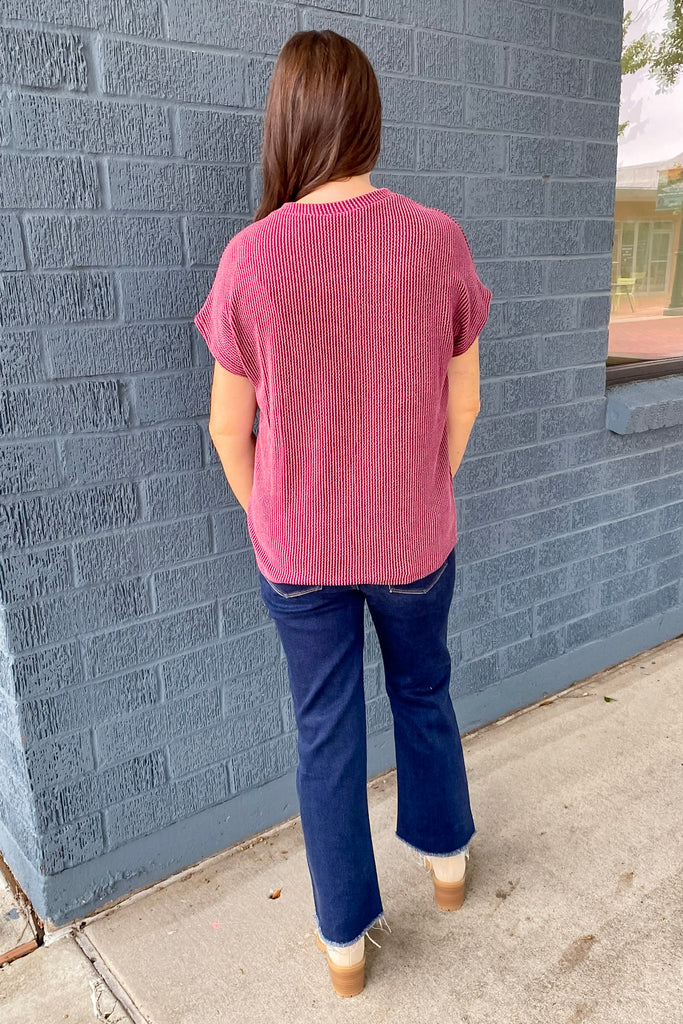 Dark Wine Ribbed Pocket Top - Lyla's: Clothing, Decor & More - Plano Boutique