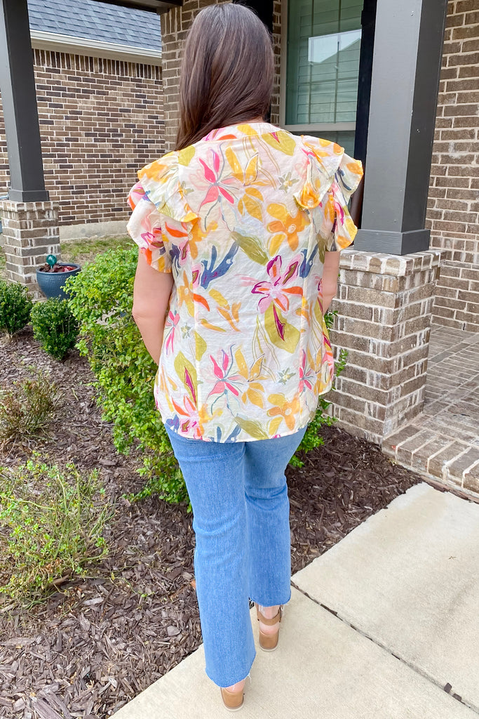 Fields of Hope Abstract Floral Print Honey Top - Lyla's: Clothing, Decor & More - Plano Boutique