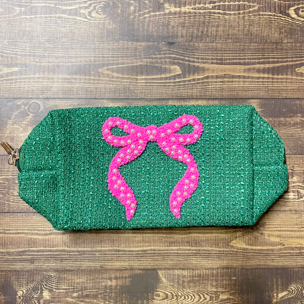 Mara Bow Small Green Zip Pouch - Lyla's: Clothing, Decor & More - Plano Boutique
