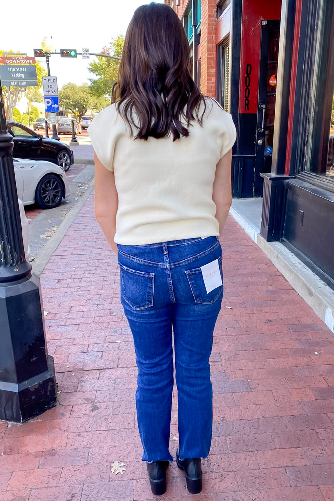 Dark Denim High Rise Raw Hem Kick Flare By Lovervet - Lyla's: Clothing, Decor & More - Plano Boutique