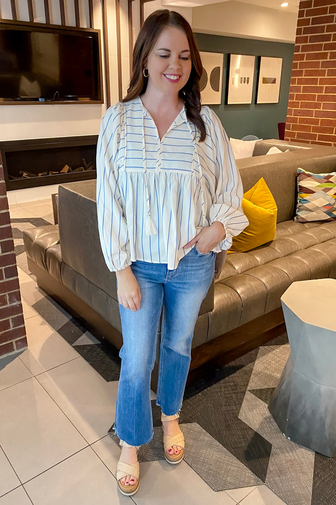 Where You Belong Blue Striped Top - Lyla's: Clothing, Decor & More - Plano Boutique
