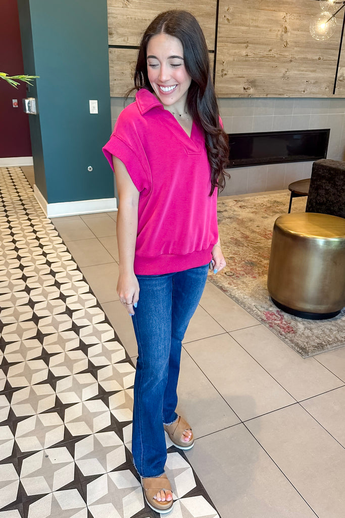 Own The Day Polo Raspberry Top - Lyla's: Clothing, Decor & More - Plano Boutique