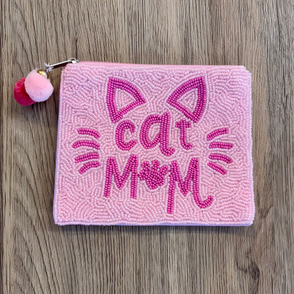 Cat Mom Pink Beaded Coin Purse - Lyla's: Clothing, Decor & More - Plano Boutique