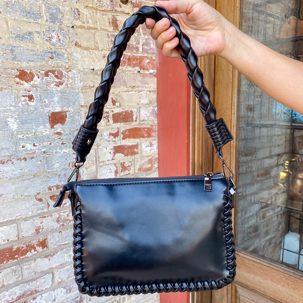 Jen & Co Judith Vegan Whipstitch Shoulder Bag in Black - Lyla's: Clothing, Decor & More - Plano Boutique