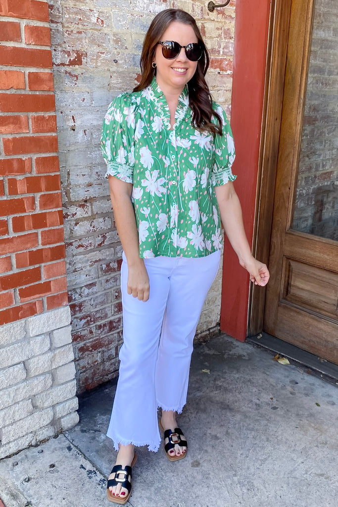Invest in Yourself Green and Pink Print Top - Lyla's: Clothing, Decor & More - Plano Boutique