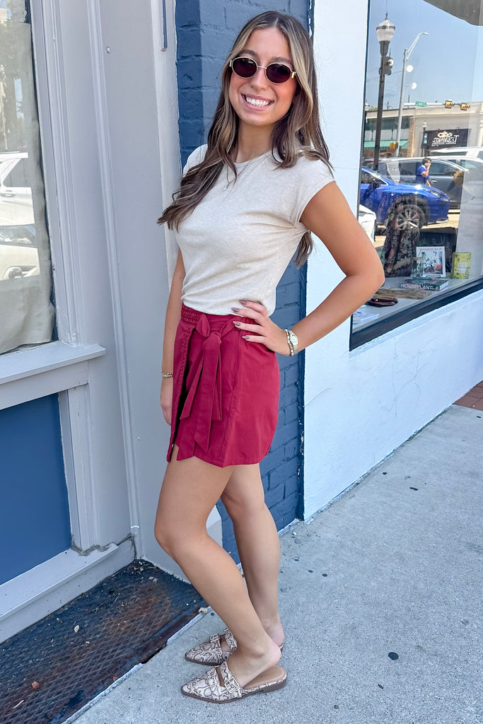 Oh Pretty Thing Deep Red Wrap Skort - Lyla's: Clothing, Decor & More - Plano Boutique