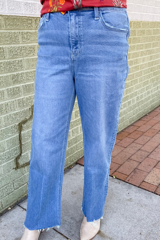 Sharpest High Rise Raw Hem Ankle Slim Wide Jeans by Lovervet - Lyla's: Clothing, Decor & More - Plano Boutique